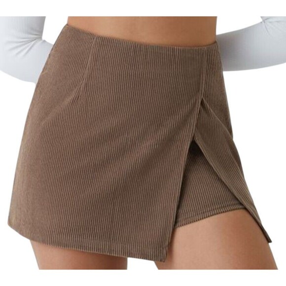Halara Light Brown Corduroy Front Slit Mini Skort Size Large - Picture 1 of 13